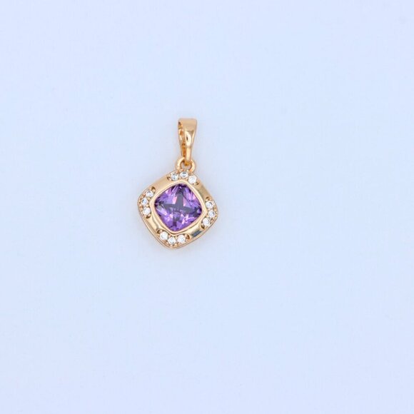 "Purple Cushion Stone Pendant in Gold Plated Brass with Crystal Halo, XPPT1770 - Picture 9 of 13